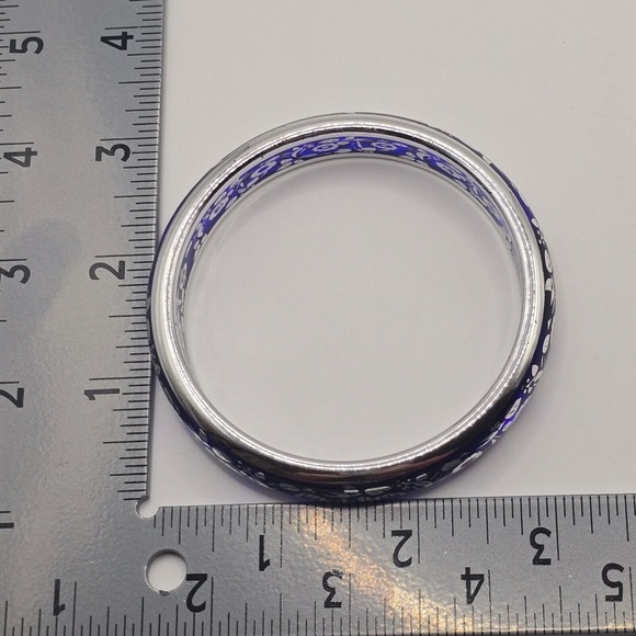 Silver‎ Blue Floral Bangle Bracelet Boho Statement Jewelry - Picture 7 of 9